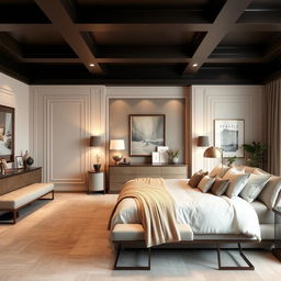 Create a master bedroom with a luxurious and elegant design