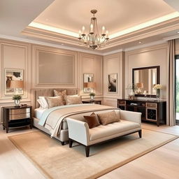 Create a master bedroom with a luxurious and elegant design