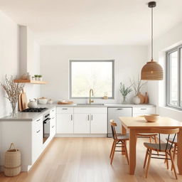 Create a serene and minimalist kitchen in Japandi style, blending Japanese and Scandinavian design elements