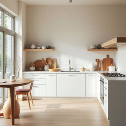 Create a serene and minimalist kitchen in Japandi style, blending Japanese and Scandinavian design elements