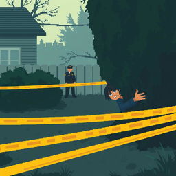 A pixel art scene set in the backyard of a house