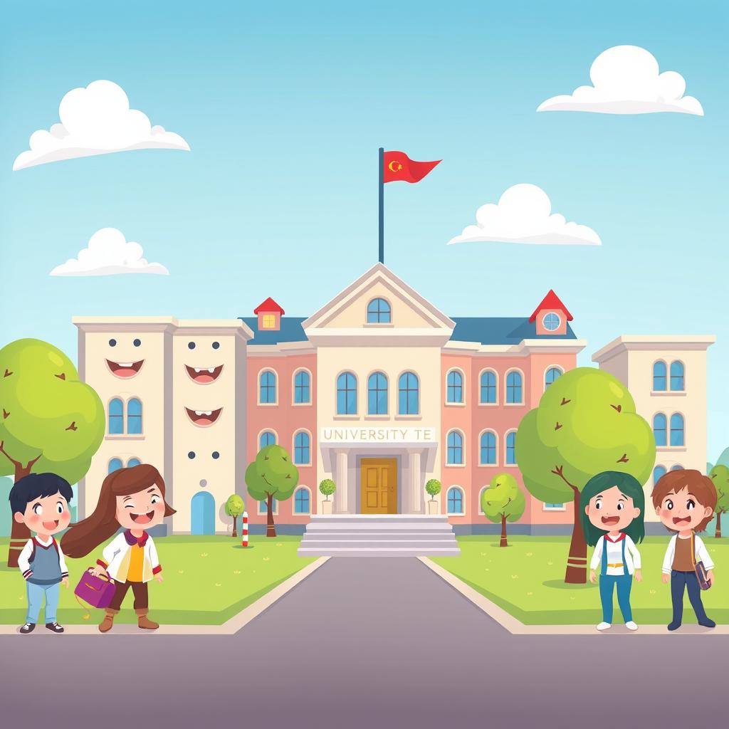 A cute and funny cartoon version of a university