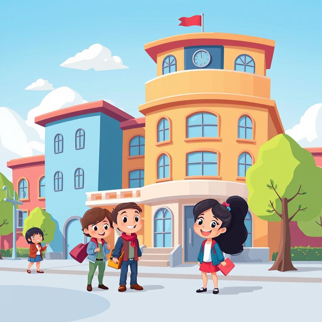 A cute and funny cartoon version of a university