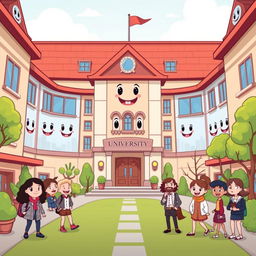 A cute and funny cartoon version of a university