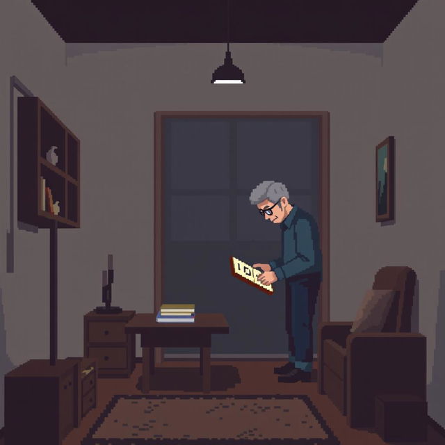 A pixel art scene set inside a house