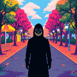 A pixel art scene set in a colorful park