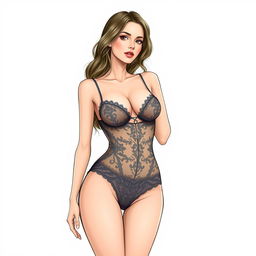 A detailed illustration of a model wearing elegant lingerie