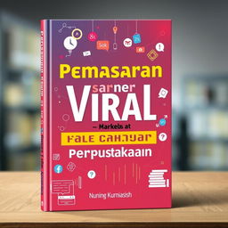 Create a modern and professional book cover for 'Pemasaran Viral untuk Perpustakaan'