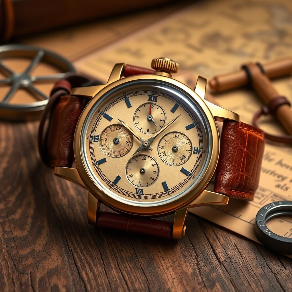 A detailed chronograph wrist watch with a vintage theme