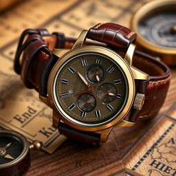 A detailed chronograph wrist watch with a vintage theme