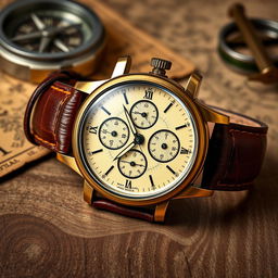 A detailed chronograph wrist watch with a vintage theme