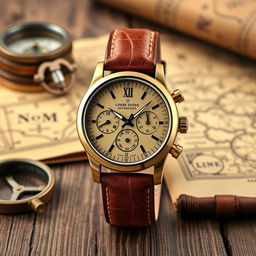 A detailed chronograph wrist watch with a vintage theme