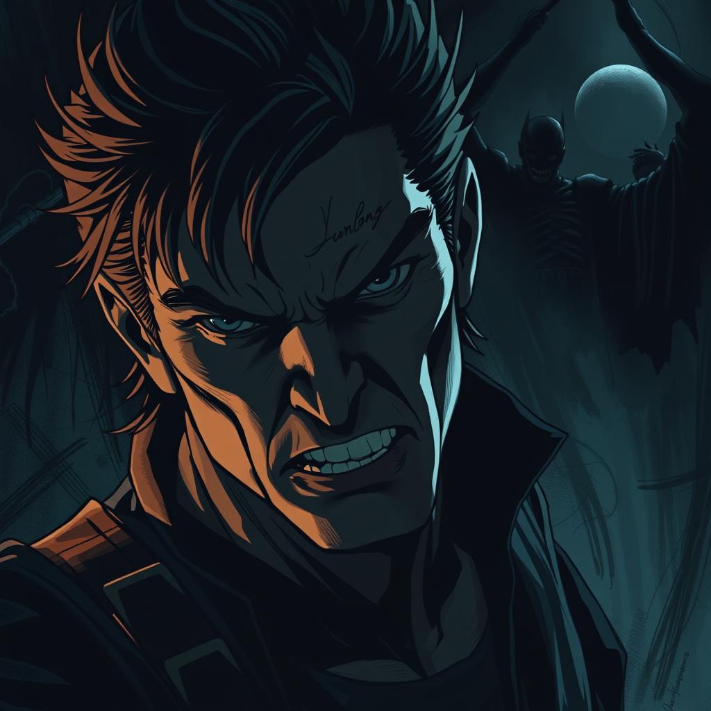 A dark and moody scene depicting a character seeking revenge