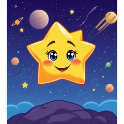 Create a cartoon-style character of a star that lives in outer space