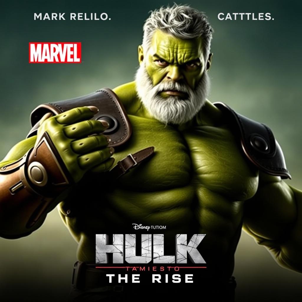 Create a promotional poster for the Marvel film titled 'Hulk Maestro: The Rise' featuring Mark Ruffalo as Hulk Maestro