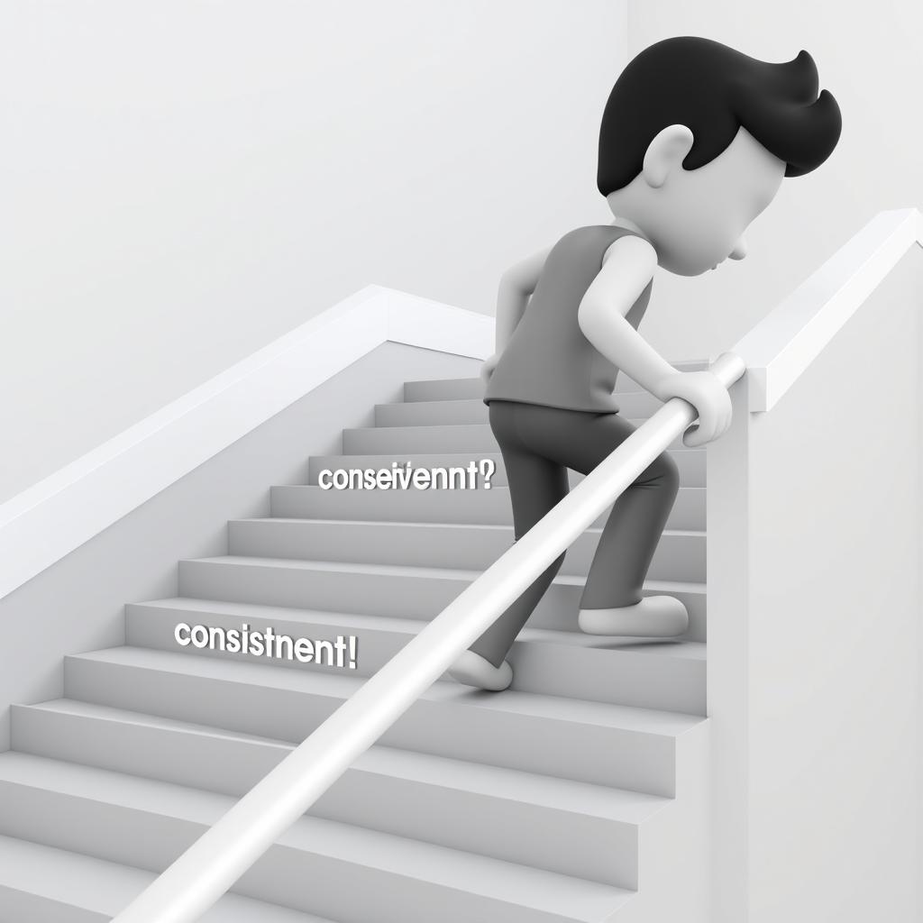 A 3D image of a gender-neutral person moving up a set of stairs