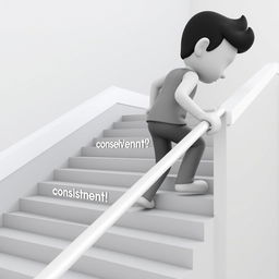 A 3D image of a gender-neutral person moving up a set of stairs