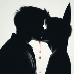 Create an image of two teen boys kissing in front of a knife silhouette