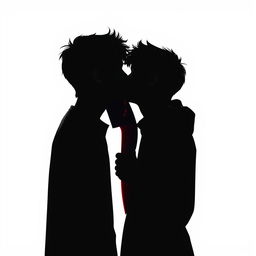 Create an image of two teen boys kissing in front of a knife silhouette