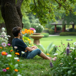 A serene scene of someone sitting in nature