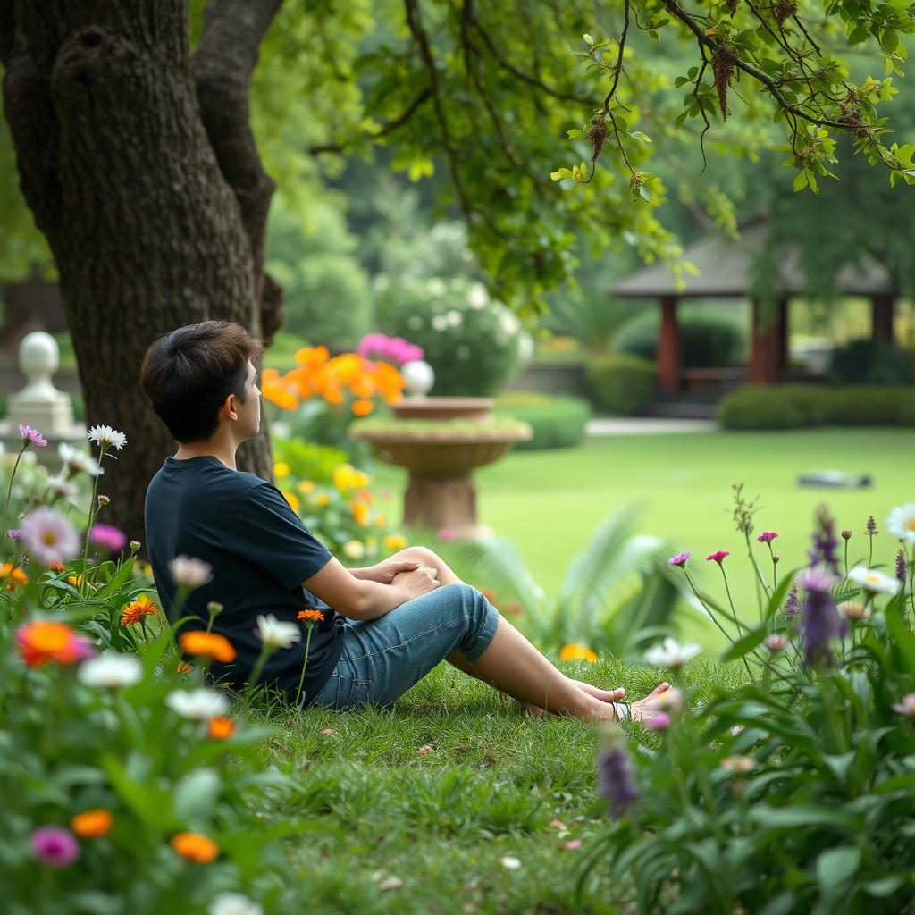 A serene scene of someone sitting in nature