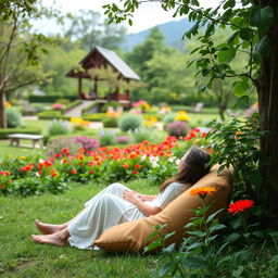A serene scene of someone sitting in nature