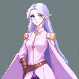 An anime portrait of a tall, beautiful, pale-skinned high-elf woman with Rapunzel-like light blue hair and grey eyes