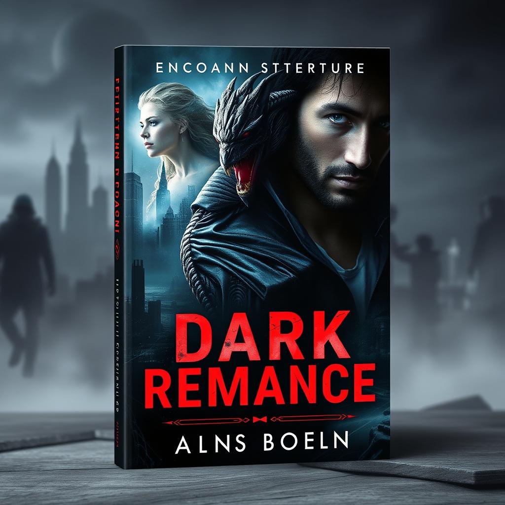 A captivating book cover for a gay romance novel set in a dark fantasy/scifi/dystopian world
