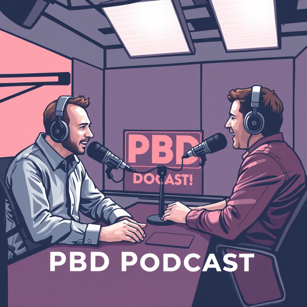 Create an image depicting a scene from the PBD Podcast