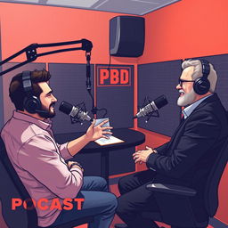 Create an image depicting a scene from the PBD Podcast