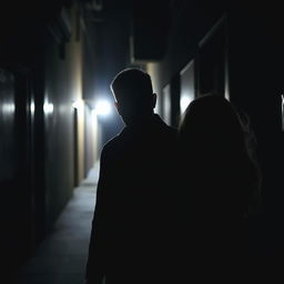 A man standing in the shadow next to a woman