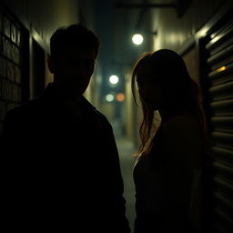 A man standing in the shadow next to a woman