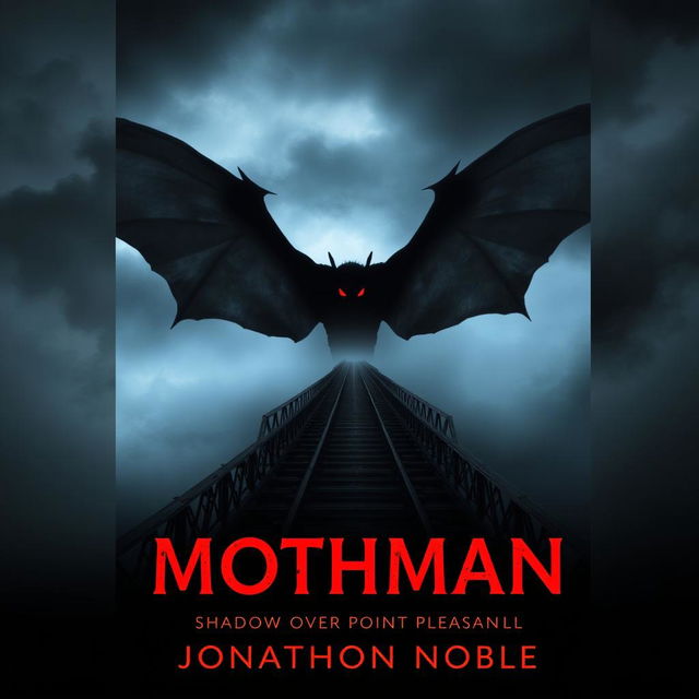 Create a dark, eerie book cover for "Mothman: Shadow Over Point Pleasant