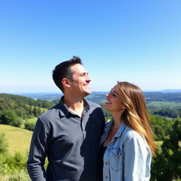 A man and a woman standing and looking at each other