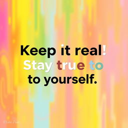 A vibrant and motivational image featuring the text 'Keep it real! Stay true to yourself'