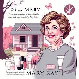 A detailed illustration of Mary Kay Ash and her journey in founding Mary Kay Inc