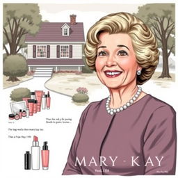 A detailed illustration of Mary Kay Ash and her journey in founding Mary Kay Inc