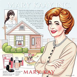 A detailed illustration of Mary Kay Ash and her journey in founding Mary Kay Inc