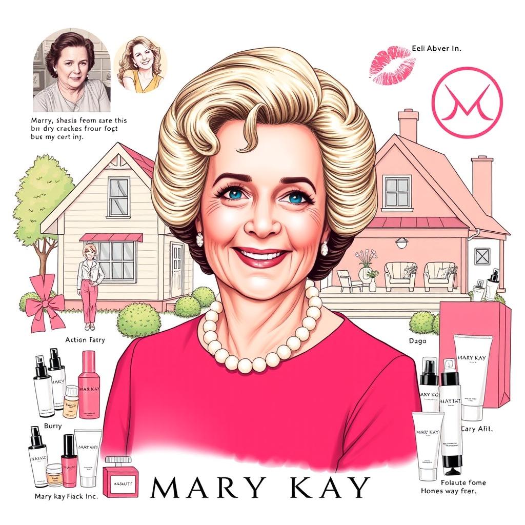 A detailed illustration of Mary Kay Ash, the founder of Mary Kay Inc