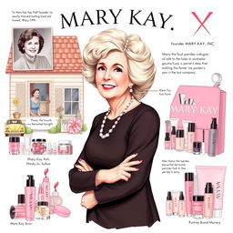 A detailed illustration of Mary Kay Ash, the founder of Mary Kay Inc