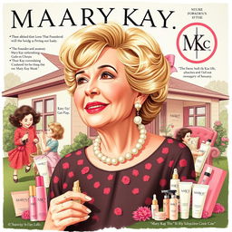 A detailed illustration of Mary Kay Ash, the founder of Mary Kay Inc