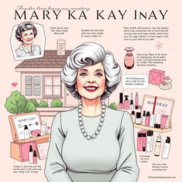 A detailed illustration of Mary Kay Ash, the founder of Mary Kay Inc