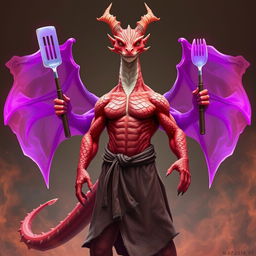 A red scaled dragon humanoid monk with a muscular build stands confidently