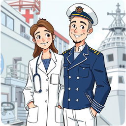 A detailed illustration featuring a doctor and a captain standing side by side