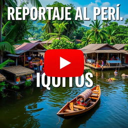 Create a vibrant and engaging thumbnail for a video titled 'Reportaje al Perú: Iquitos'