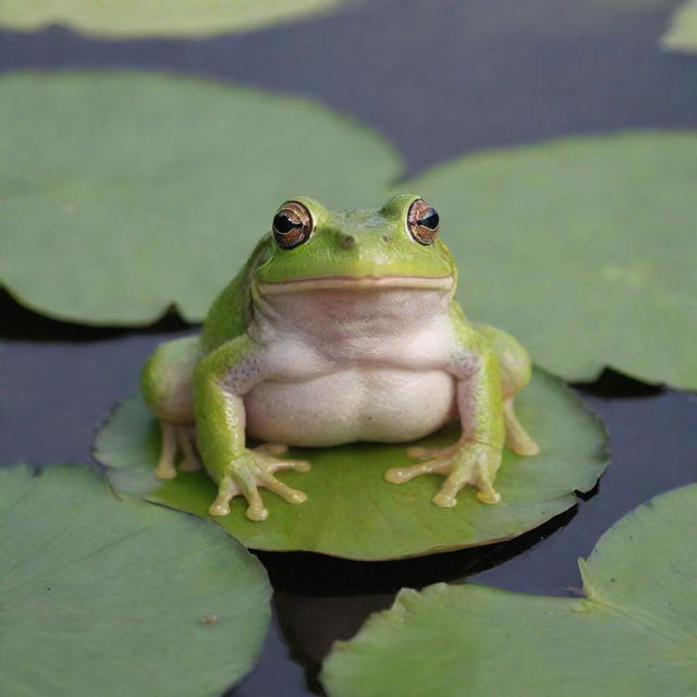 A cute and chubby frog on a lily pad