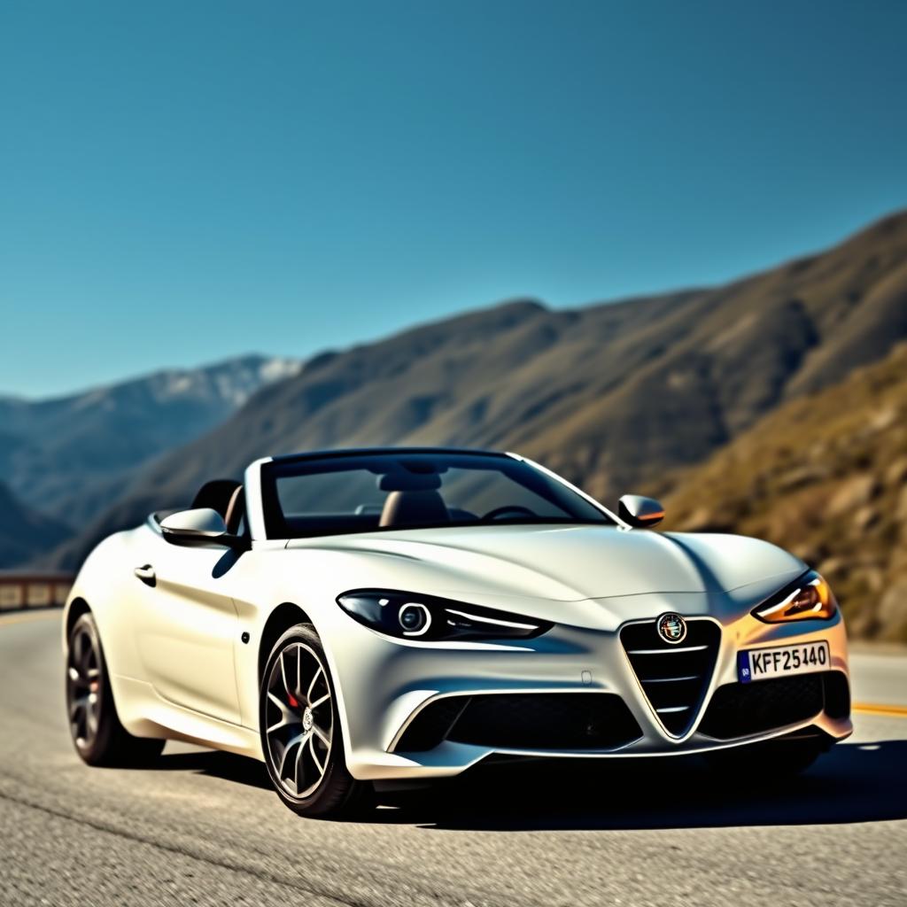 A high-resolution image of a sleek and stylish Alfa Romeo sports car, showcasing its elegant design and powerful build