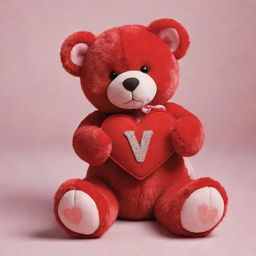 The charming Valentine's Day bear is now colored vibrant red. It still affectionately hugs the heart-embellished letter 'M'.