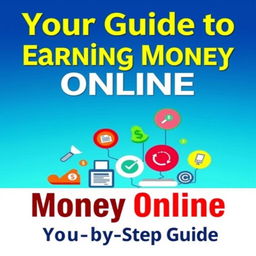 A vibrant and engaging book cover titled 'Your Guide to Earning Money Online: A Step-by-Step Guide'