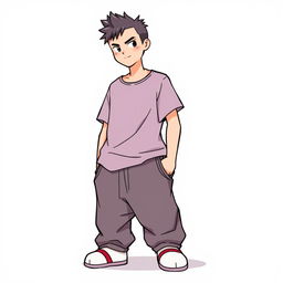 Create an image of a male Hello Kitty character wearing a loose-fitting t-shirt and baggy pants